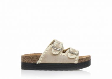 Flatforms μπεζ σουέτ με πλεκτή λεπτομέρεια ΜΠΕΖ - Tsoukalas - 