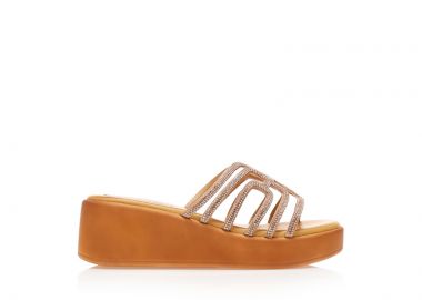 Flatforms μπρονζέ δερματίνη με ιδιαίτερη φάσα από στρας ΜΠΡΟΝΖΕ - Tsoukalas - 