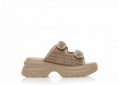 Flatforms nude με καρό σχέδιο και στρας NUDE - Tsoukalas - 