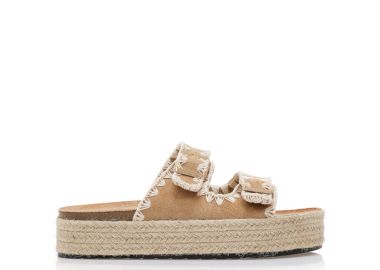 Flatforms πούρο σουέτ και ψάθινα με ρυθμιζόμενη φάσα ΠΟΥΡΟ - Tsoukalas - 