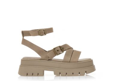 Flatforms πούρο σουέτ με πολλαπλά λουράκια ΠΟΥΡΟ - Tsoukalas - 