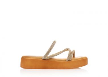 Flatforms TSOUKALAS χρυσά δερματίνη με λουράκια από στρας ΧΡΥΣΟ - Tsoukalas - 