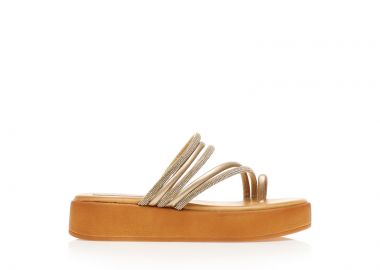 Flatforms TSOUKALAS χρυσά δερματίνη με λουράκια από στρας και σχέδιο δαχτυλίδι ΧΡΥΣΟ - Tsoukalas - 