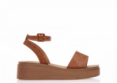 Flatforms TSOUKALAS κάμελ δερματίνη με λουράκι στον αστράγαλο ΚΑΜΕΛ - Tsoukalas - 