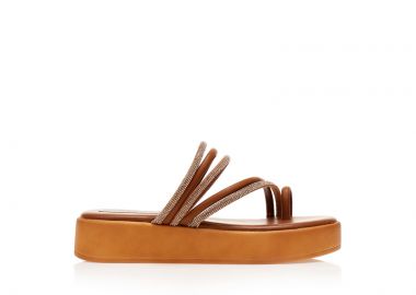 Flatforms TSOUKALAS κάμελ δερματίνη με λουράκια από στρας και σχέδιο δαχτυλίδι ΚΑΜΕΛ - Tsoukalas - 