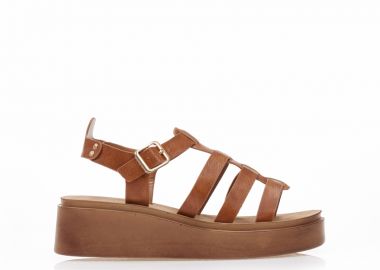 Flatforms TSOUKALAS κάμελ δερματίνη με πολλαπλά λουράκια ΚΑΜΕΛ - Tsoukalas - 