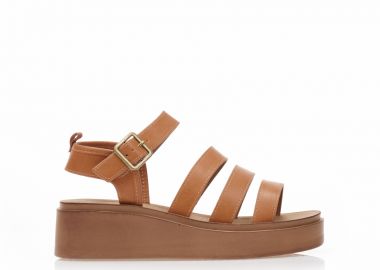 Flatforms TSOUKALAS κάμελ δερματίνη με πολλαπλά λουράκια ΚΑΜΕΛ - Tsoukalas - 