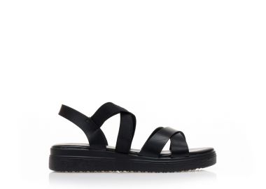 Flatforms TSOUKALAS μαύρα δερματίνη με χιαστί λουράκια ΜΑΥΡΟ - Tsoukalas - 