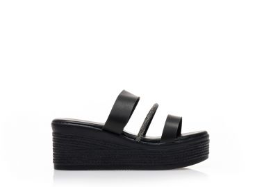 Flatforms TSOUKALAS μαύρα δερματίνη με λουράκι από στρας ΜΑΥΡΟ - Tsoukalas - 