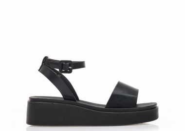 Flatforms TSOUKALAS μαύρα δερματίνη με λουράκι στον αστράγαλο ΜΑΥΡΟ - Tsoukalas - 