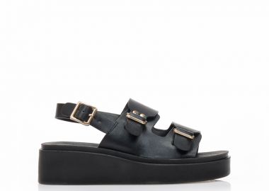 Flatforms TSOUKALAS μαύρα δερματίνη με λουράκι στον αστράγαλο ΜΑΥΡΟ - Tsoukalas - 