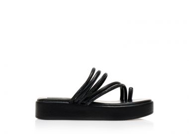 Flatforms TSOUKALAS μαύρα δερματίνη με λουράκια από στρας και σχέδιο δαχτυλίδι ΜΑΥΡΟ - Tsoukalas - 