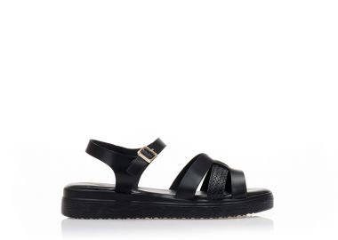 Flatforms TSOUKALAS μαύρα δερματίνη με πολλαπλά λουράκια ΜΑΥΡΟ - Tsoukalas - 