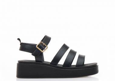 Flatforms TSOUKALAS μαύρα δερματίνη με πολλαπλά λουράκια ΜΑΥΡΟ - Tsoukalas - 