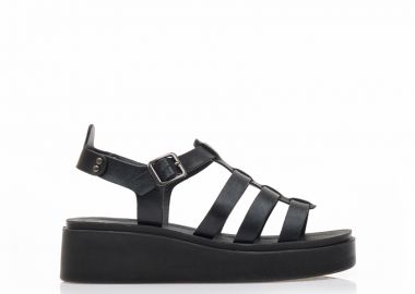 Flatforms TSOUKALAS μαύρα δερματίνη με πολλαπλά λουράκια ΜΑΥΡΟ - Tsoukalas - 