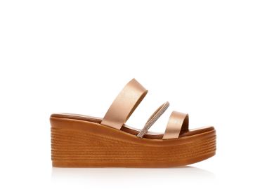 Flatforms TSOUKALAS μπρονζέ δερματίνη με λουράκι από στρας ΜΠΡΟΝΖΕ - Tsoukalas - 