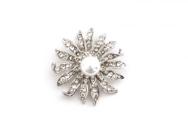 Φλοράλ καρφίτσα με διακοσμητική πέρλα και πέτρες - MAT FASHION - 