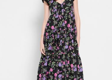 Φλοράλ μάξι φόρεμα με βολάν στους ώμους - FUNKY BUDDHA - 