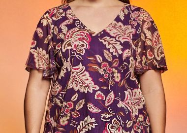 Φλοράλ μπλούζα με v λαιμόκοψη και μανίκια βολάν -  - 