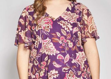 Φλοράλ μπλούζα με v λαιμόκοψη και μανίκια βολάν -  - 