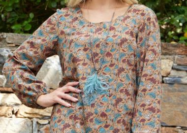 ΦΛΟΡΑΛ ΜΠΛΟΥΖΑ ΜΕ ΛΑΣΤΙΧΟ ΣΤΑ ΜΑΝΙΚΙΑ - Anna Raxevsky - 