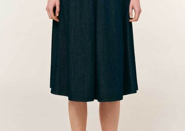 Forel γυναικεία φούστα midi denim με πιέτες - 082.00.01.012 Μπλε Σκούρο - FOREL - 