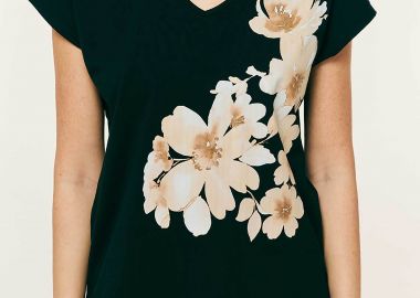 Forel γυναικείo T-shirt με print - 082.10.01.058 Μαύρο - FOREL - 