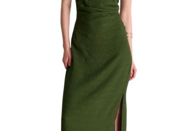 Φόρεμα Ale Με Έναν Ώμο Και Σκίσιμο 8921122-DARK KHAKI Γυναικείο - Ale - 