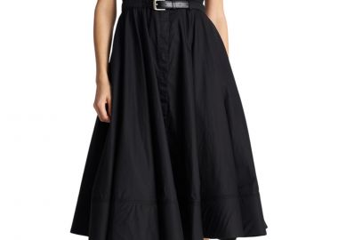 Φόρεμα Ale Μίντι Με Βάτες Και Ζώνη 8923196-BLACK Γυναικείο - Ale - 