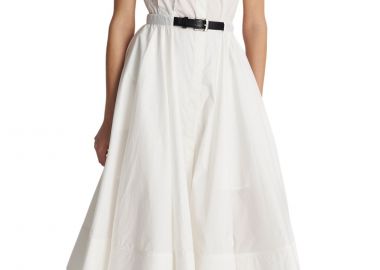 Φόρεμα Ale Μίντι Με Βάτες Και Ζώνη 8923196-WHITE Γυναικείο - Ale - 