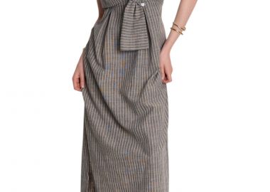 Φόρεμα Ale Ριγέ Με Δέσιμο Στο Λαιμό 8921028-GREY Γυναικείο - Ale - 