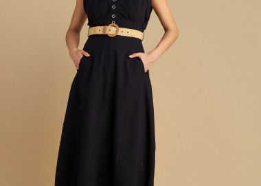 Φόρεμα αμάνικο με ζώνη ψάθινη - 5206634960122 -  - 