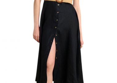 Φόρεμα Attrattivo λινό με ζώνη 9920269-BLACK Γυναικείο - Attrattivo - 