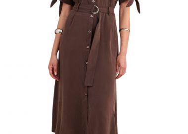 Φόρεμα Attrattivo Με Ζώνη Και Δέσιμο Στα Μανίκια 9923696-CHOCOLATE Γυναικείο - Attrattivo - 