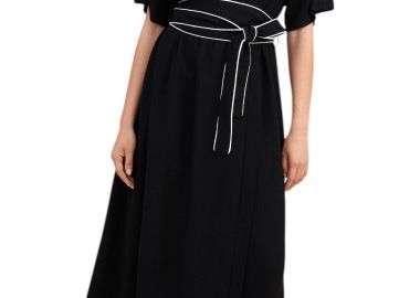 Φόρεμα Attrattivo Μίντι Με Δίχρωμη Ζώνη 9923018-BLACK Γυναικείο - Attrattivo - 