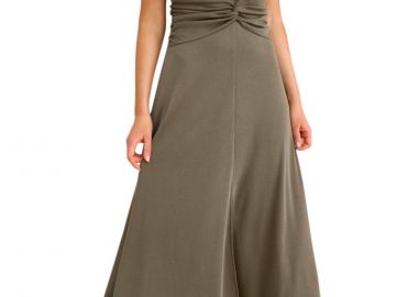 Φόρεμα Attrattivo Μίντι Με Σκίσιμο Μπροστά 9923270-KHAKI Γυναικείο - Attrattivo - 