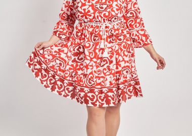 Φόρεμα βαμβακερό εμπριμέ boho με ζωνάκι -  - 