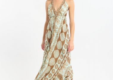 Φόρεμα BLE Maxi Δετό Ethnic Print & Ανοιχτή Πλάτη -  - 