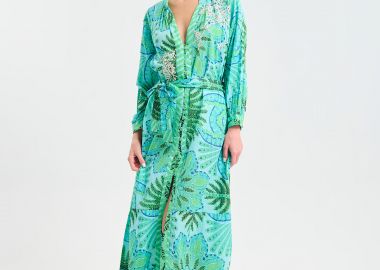 Φόρεμα BLE Maxi Με Tropical Σχέδια Και Ζώνη -  - 