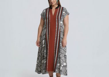 Φόρεμα εμπριμέ με λινό - MAT FASHION - 