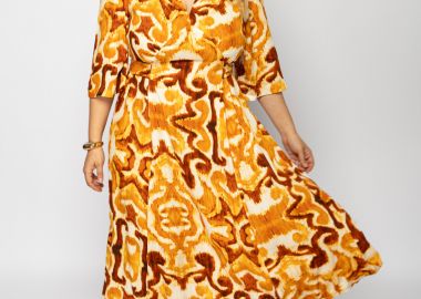 Φόρεμα εμπριμέ V με δέσιμο σε χρώμα εκάι Plus Size -  - 