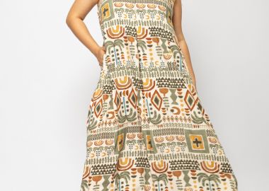 Φόρεμα ethnic αμάνικο με τσέπες Plus Size -  - 