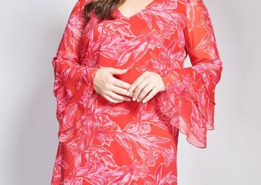 Φόρεμα φλοράλ εμπριμέ διπλό chiffon με βολάν -  - 