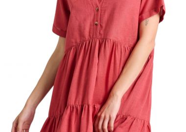 Φόρεμα Funky Buddha V-Neck Mini Με Γιακά FBL009-104-13-MINERAL RED Γυναικείο - Funky Buddha - 