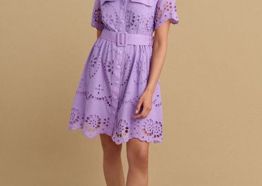 Φόρεμα κοντό broderie με ζώνη - 5206634915405 -  - 