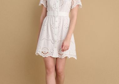 Φόρεμα κοντό broderie με ζώνη - 5206634915436 -  - 