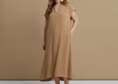 Φόρεμα κρεπ airwashed με πτυχώσεις - MAT FASHION - 