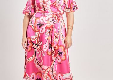 Φόρεμα κρουαζέ σατέν εμπριμέ λαχούρια -  - 