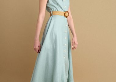 Φόρεμα λινό με ζώνη - 5206634916198 -  - 