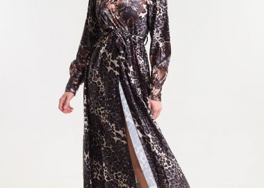 Φόρεμα Μακρύ Animal Print με Floral Λεπτομέρειες -  - 